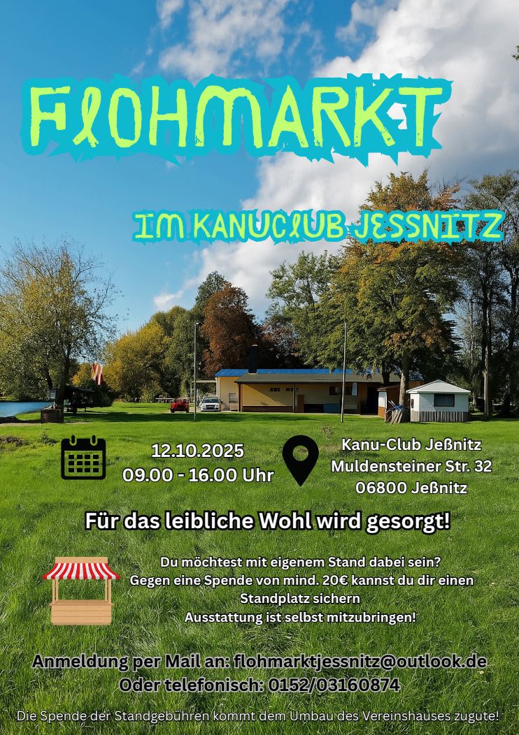 Du betrachtest gerade Flohmarkt im Kanuclub Jeßnitz (12.10.2025)